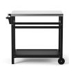 Outdoor Prep Cart Dining Table for Pizza Oven;  Patio Grilling Backyard BBQ Grill Cart - Black