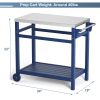 Outdoor Prep Cart Dining Table for Pizza Oven;  Patio Grilling Backyard BBQ Grill Cart - Navy blue