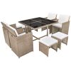 vidaXL 9 Piece Patio Dining Set with Cushions Poly Rattan Beige - Beige