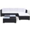 vidaXL 5 Piece Patio Lounge Set with Cushions Poly Rattan Black - Black