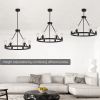 Round Chandelier Kitchen Island Light Fixture, 6-Light Farmhouse Chandelier Wagon Wheel Pendant Light, Rustic Chandelier Black