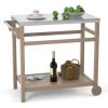 Outdoor Prep Cart Dining Table for Pizza Oven;  Patio Grilling Backyard BBQ Grill Cart - Natural