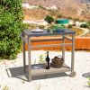 Outdoor Prep Cart Dining Table for Pizza Oven;  Patio Grilling Backyard BBQ Grill Cart - Natural