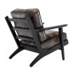 solid wood black antique painting removable cushion arm chair; mid-century PU leather accent chair - as Pic