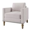 Classic Linen Armchair Accent Chair with Bronze Nailhead Trim Wooden Legs Single Sofa Couch for Living Room; Bedroom; Balcony; Beige - as Pic