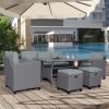 6-Piece Outdoor Rattan Wicker Set Patio Garden Backyard Sofa; Chair; Stools and Table(Gray Rattan+Gray Cushion) - Grey