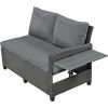 5-Piece Outdoor Patio Rattan Sofa Set; Sectional PE Wicker L-Shaped Garden Furniture Set with 2 Extendable Side Tables; - Gray