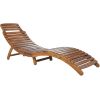 Outdoor Patio Wood Portable Extended Chaise Lounge Set with Foldable Tea Table for Balcony; Poolside; Garden; Brown Finish+Dark Gray Cushion