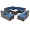 9 Piece Rattan Sectional Seating Group with Cushions and Ottoman, Patio Furniture Sets, Outdoor Wicker Sectional - Blue