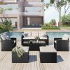 6-piece All-Weather Wicker PE rattan Patio Outdoor Dining Conversation Sectional Set with coffee table, ottomans, removable cushions - Beige