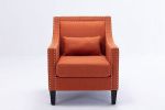 Accent armchair livingroom chair with nailheads and solid wood legs Orange Linen - Default