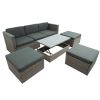 Patio Furniture Sets, 5-Piece Patio Wicker Sofa with Adustable Backrest, Cushions, Ottomans and Lift Top Coffee Table - Gray