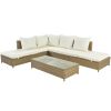 Patio 3-Piece Rattan Sofa Set All Weather PE Wicker Sectional Set with Adjustable Chaise Lounge Frame and Tempered Glass Table- Natural