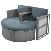 2-Piece All-Weather PE Wicker Conversation Set Rattan Sofa Set Outdoor Patio Half-moon Sectional Furniture Set w/ Side Table for Umbrella; Gray