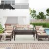 6-Piece Outdoor Patio PE Wicker Rattan Sofa Set Dining Table Set with Removable Cushions and Tempered Glass Tea Table for Backyard - Light Coffee