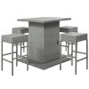 Patio 5-Piece Rattan Dining Table Set, PE Wicker Square Kitchen Table Set with Storage Shelf and 4 Padded Stools for Poolside, Garden - Gray