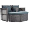 2-Piece All-Weather PE Wicker Conversation Set Rattan Sofa Set Outdoor Patio Half-moon Sectional Furniture Set w/ Side Table for Umbrella; Gray