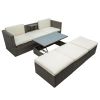 Patio Furniture Sets, 5-Piece Patio Wicker Sofa with Adustable Backrest, Cushions, Ottomans and Lift Top Coffee Table - Beige