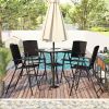 Outdoor Patio PE Wicker 5-Piece Counter Height Dining Table Set with Umbrella Hole and 4 Foldable Chairs, Brown - Brown