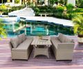 Patio Outdoor Furniture PE Rattan Wicker Conversation Set All-Weather Sectional Sofa Set with Table & Soft Cushions (Brown) - Brown