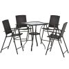 Outdoor Patio PE Wicker 5-Piece Counter Height Dining Table Set with Umbrella Hole and 4 Foldable Chairs, Brown - Brown