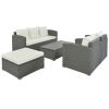 Outdoor Patio 5-Piece All-Weather PE Wicker Rattan Sectional Sofa Set with Multifunctional Table and Ottoman, Gray Wicker+ Beige Cushion - Gray+Beige