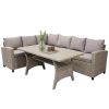 Patio Outdoor Furniture PE Rattan Wicker Conversation Set All-Weather Sectional Sofa Set with Table & Soft Cushions (Brown) - Brown