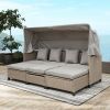 4 Piece UV-Resistant Resin Wicker Patio Sofa Set with Retractable Canopy, Cushions and Lifting Table,Brown - Brown