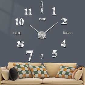 3 in 1 3D Frameless DIY Wall Clock Home Living Room Creative Wall Clock Acrylic Diy European Wall Stickers Decorative Wall Clock Watch Living Room Bed (Color: Sliversize)