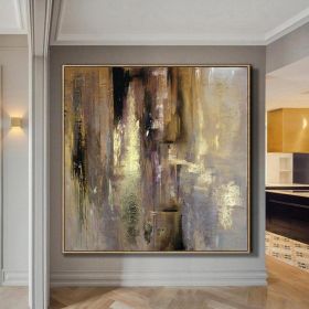 Large Original Hand Painted Abstract Modern Golden Oil Paintings On Canvas Wall Art Entryway Living Room Home Decor No Frame (size: 60X60Cm)