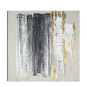 Ha's Art Top Selling Handmade Gold Foil Abstract Oil Painting Wall Art Modern Minimalist White and Black Picture Canvas Home Decor For Living Room Bed (size: 60X60Cm)