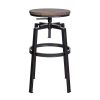 Backless Adjustable Height Bar Stools with Metal Legs;  Oak seat;  Set of 2