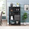 Industrial Bar Cabinet with Wine Rack for Liquor and Glasses; Wood and Metal Cabinet for Home Kitchen Storage Cabinet