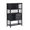 Industrial Bar Cabinet with Wine Rack for Liquor and Glasses; Wood and Metal Cabinet for Home Kitchen Storage Cabinet