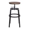 Backless Adjustable Height Bar Stools with Metal Legs;  Oak seat;  Set of 2