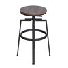 Backless Adjustable Height Bar Stools with Metal Legs;  Oak seat;  Set of 2