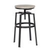 Backless Adjustable Height Bar Stools with Metal Legs;  Oak seat;  Set of 2