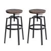 Backless Adjustable Height Bar Stools with Metal Legs;  Oak seat;  Set of 2