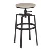 Backless Adjustable Height Bar Stools with Metal Legs;  Oak seat;  Set of 2